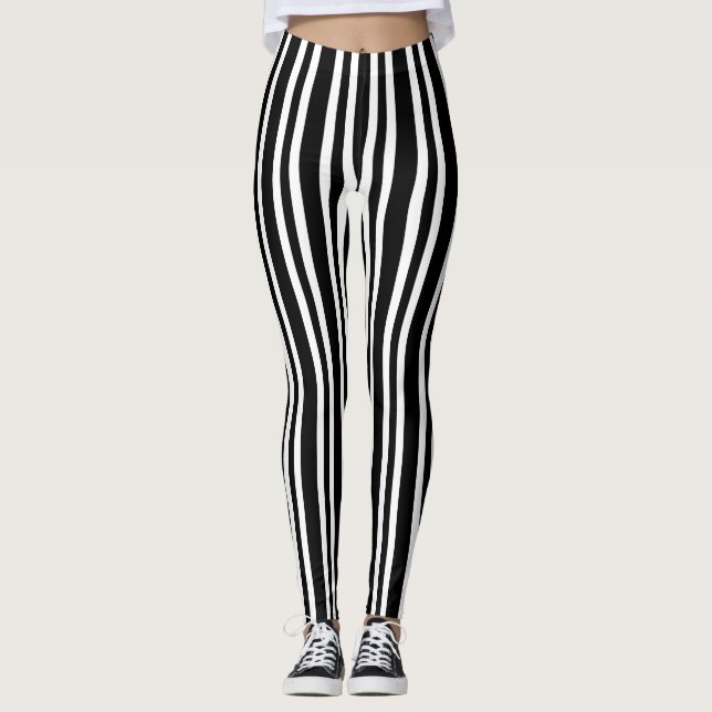 Legging Listras Pretas e Brancas Padrão Sem Costura (Frente)