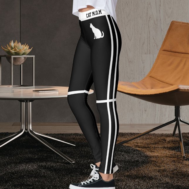 Legging Listras Pretas e Brancas Personalizadas Gata Mãe P (Criador carregado)