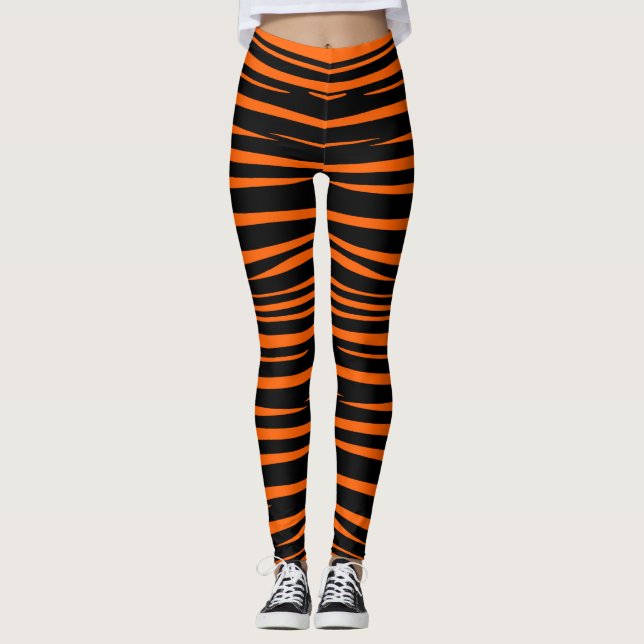 Legging Listras Pretas e Laranjas de Halloween (Frente)