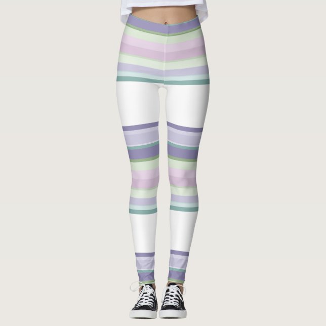 Legging Listras roxas, Netuno, verde mar e lavanda (Frente)