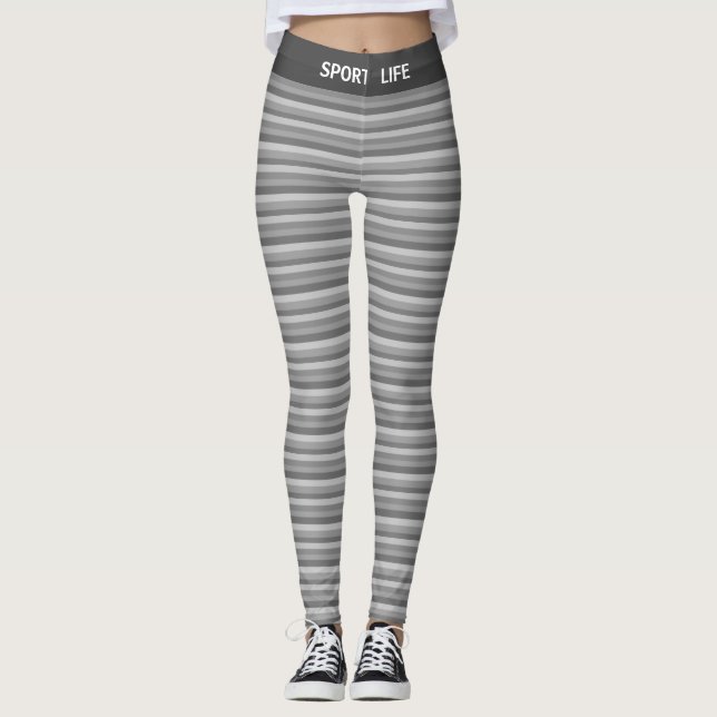 Legging Listras Tons Cinza Prata (Frente)