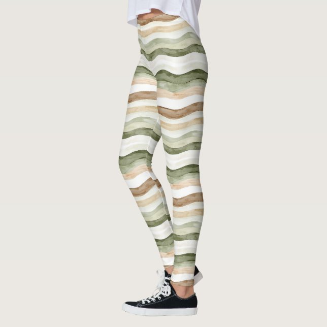 Legging Listras Verde Creme Marrom (Esquerda)