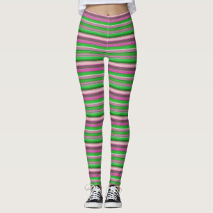 Legging Listras verdes e violetas, brancas