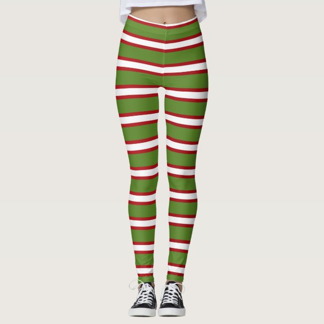 Legging Listras Verdes Vermelhas e Brancas de Natal (Frente)