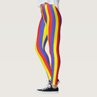 Legging Listras vermelhas, azuis e amarelas verticais