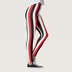 Legging Listras vermelhas, preto e branco verticais