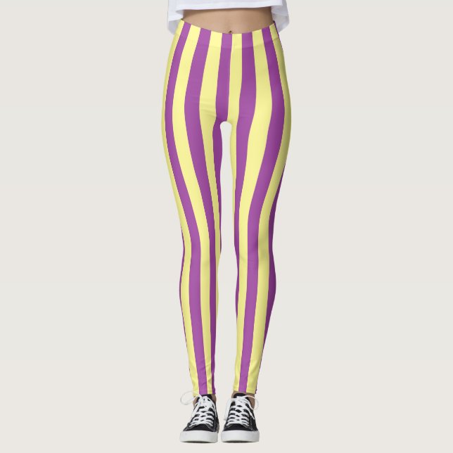 Legging Listras Verticais Amarelas e Roxas (Frente)