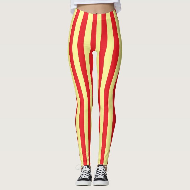 Legging Listras Verticais Amarelas e Vermelhas (Frente)