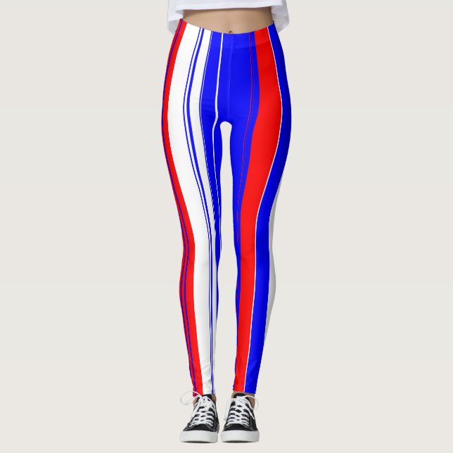Legging Listras verticais brancas e azuis (Frente)