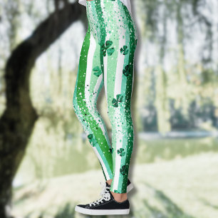 Legging Listras Verticais Brancas Verde Clássico com Trevo