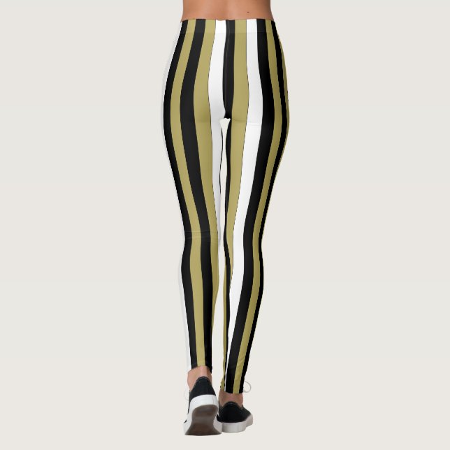 Legging Listras Verticais Elegantes Douradas Brancas Preta (Verso)