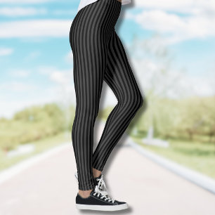 Legging Listras Verticais Finas Pretas e Preta Fumê