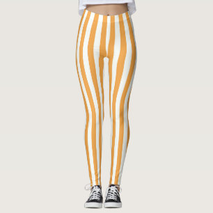 Legging Listras Verticais Laranja Brilhante e Branco Estét