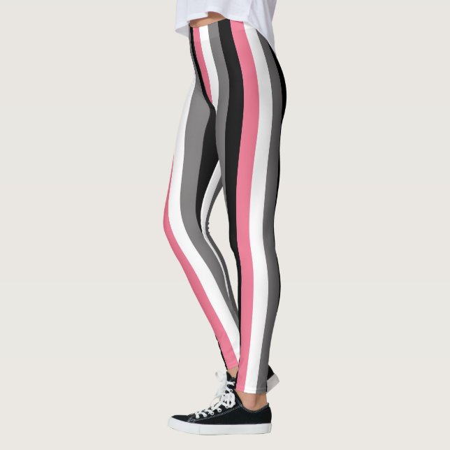 Legging Listras Verticais Rosa Branco Cinza Preto (Esquerda)
