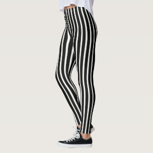 Legging Listras Verticais Simples Preto e Branco Clássico