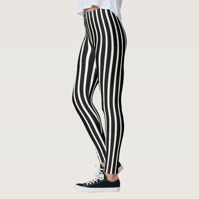 Legging Listras Verticais Simples Preto e Branco Clássico (Esquerda)