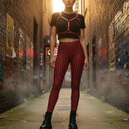Legging Listras Verticais Vermelhas e Pretas