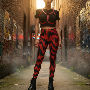 Legging Listras Verticais Vermelhas e Pretas