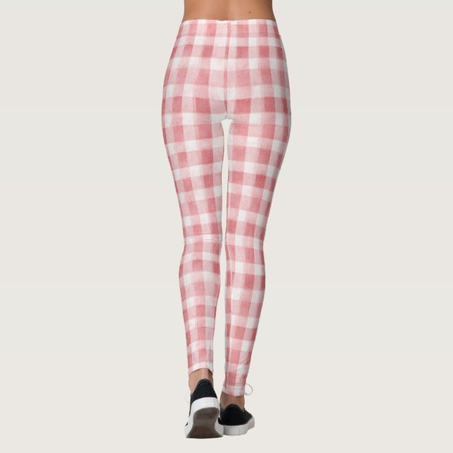 Legging Listras Xadrez Rosa Branco Macio Feminino (Verso)