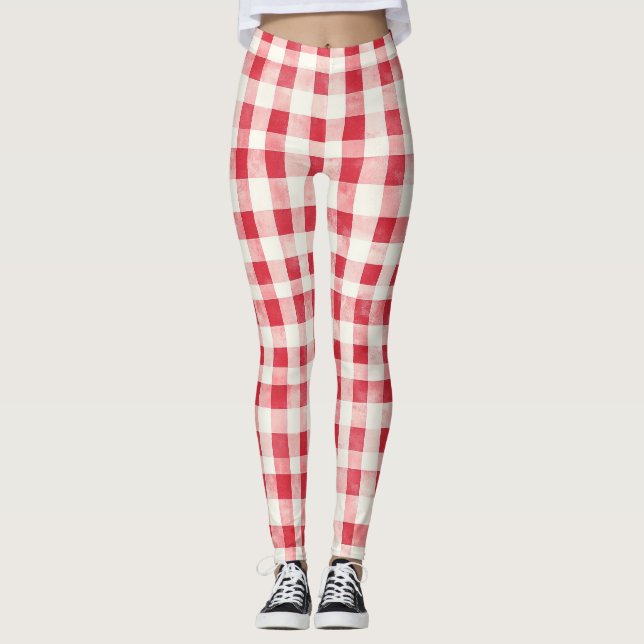 Legging Listras Xadrez Vermelho Creme   (Frente)