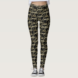Legging Live Laugh Love Faux Dourado Letoração Negra