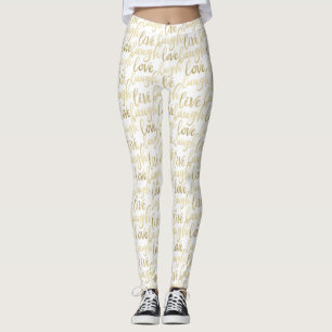 Legging Live Laugh Love Faux Dourado Letreiro Branco