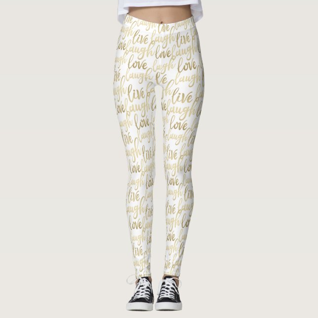 Legging Live Laugh Love Faux Dourado Letreiro Branco (Frente)
