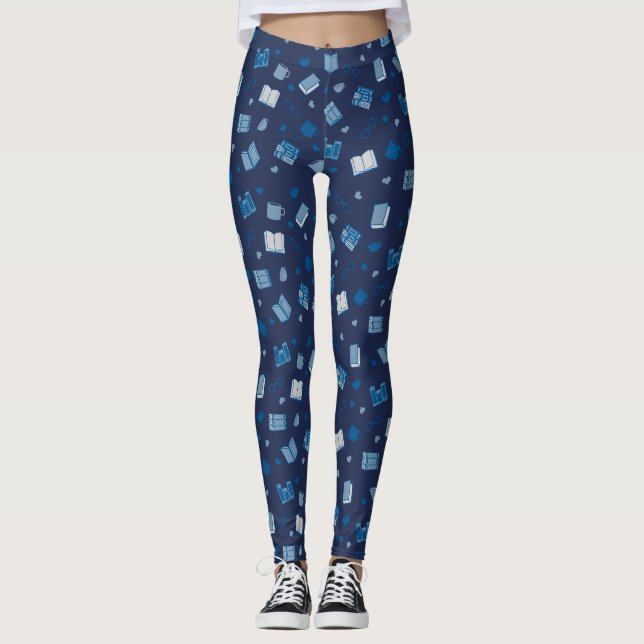Legging Livro Azul e Padrão de Leitura (Frente)