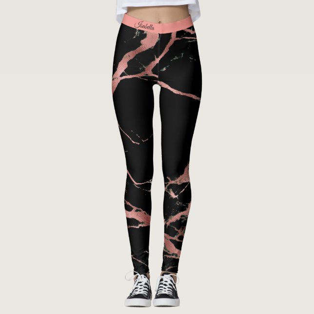 Legging Lixura, cor-de-rosa, mármore preto, adicionar text (Frente)
