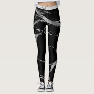 Legging Lixura Silver Black Marble Add Text