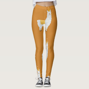 Legging Llama, fundo laranja: padrão de aniversário.