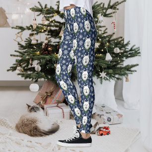 Legging Lobo Ártico Branco Místico Flor-de-Neve Azul de In