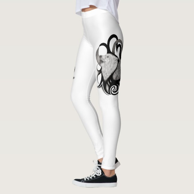 Legging Lobo Branco com Arte Tribal Raven (Esquerda)