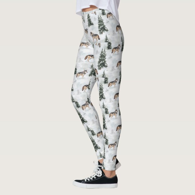 Legging Lobos Aquarela Árvores de Pinheiro Cobertas de Nev (Esquerda)