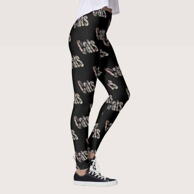 Legging Logotipo de Imagem Dimensional de Gatos, Preto (Direita)