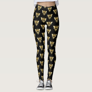 Legging Logotipo Faux Gold Foil Polygonal da Abelha em Pre