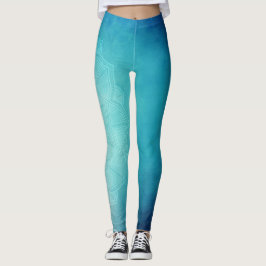 Legging Lotus Flowers Blue Green Yoga