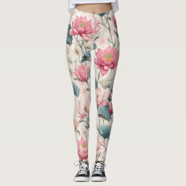 Legging Lotus Romântico em Rosa, Creme e Verde Suave