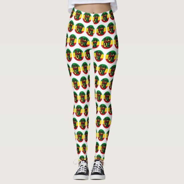 Legging LOVE with peace symbol, reggae style (Frente)