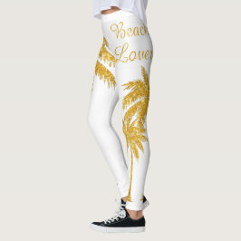 Legging Lover de Praia de Palm Tree Dourado tropical