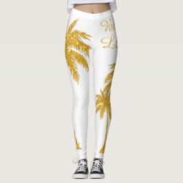 Legging Lover de Praia de Palm Tree Dourado tropical
