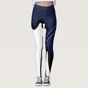 Legging Lua azul: Abstrato azul, branco e preto