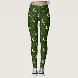Legging Lua Crescente Dourada Bokeh - Estrelas Celestiais