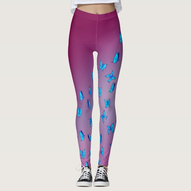 Legging Lua rosa abstrato e borboletas (Frente)