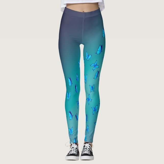 Legging Lua verde abstrato e borboletas (Frente)