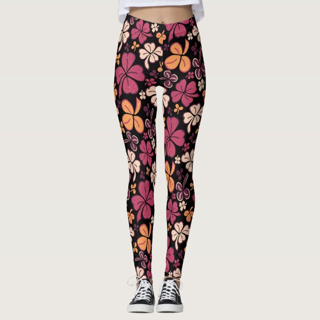 Legging Lucky Clover Shamrock Red Pattern Rua Patrick's Da (Frente)