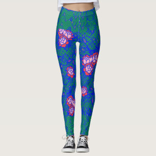 Legging Luminosa Blue net com flores 01 Verde BG
