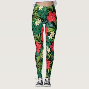 Legging Luna Hibiscus Garden Havaiana - Vermelho e Negro