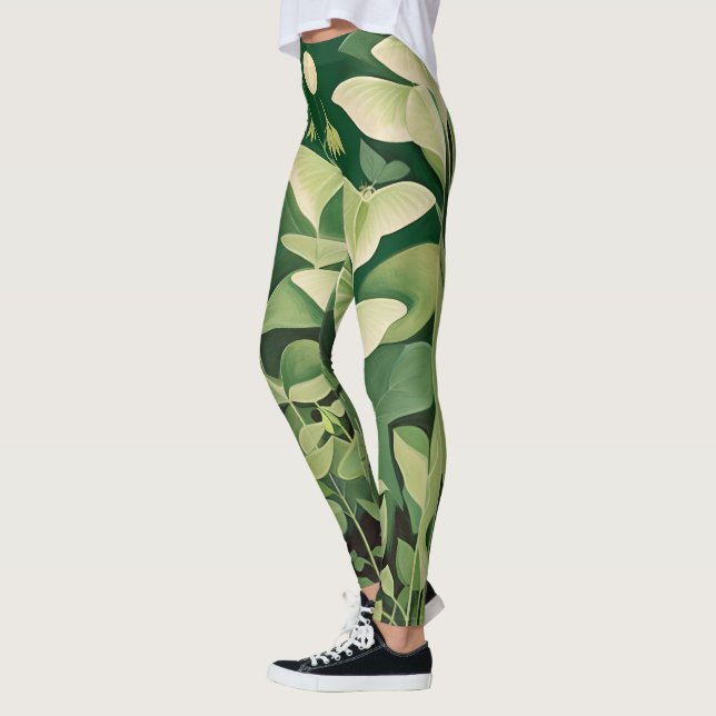Legging Luna Moth e flores - Verde e Creme (Esquerda)
