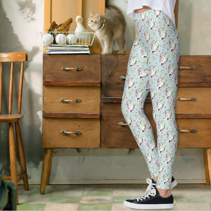 Legging Luna Moth Moon White Cat Green